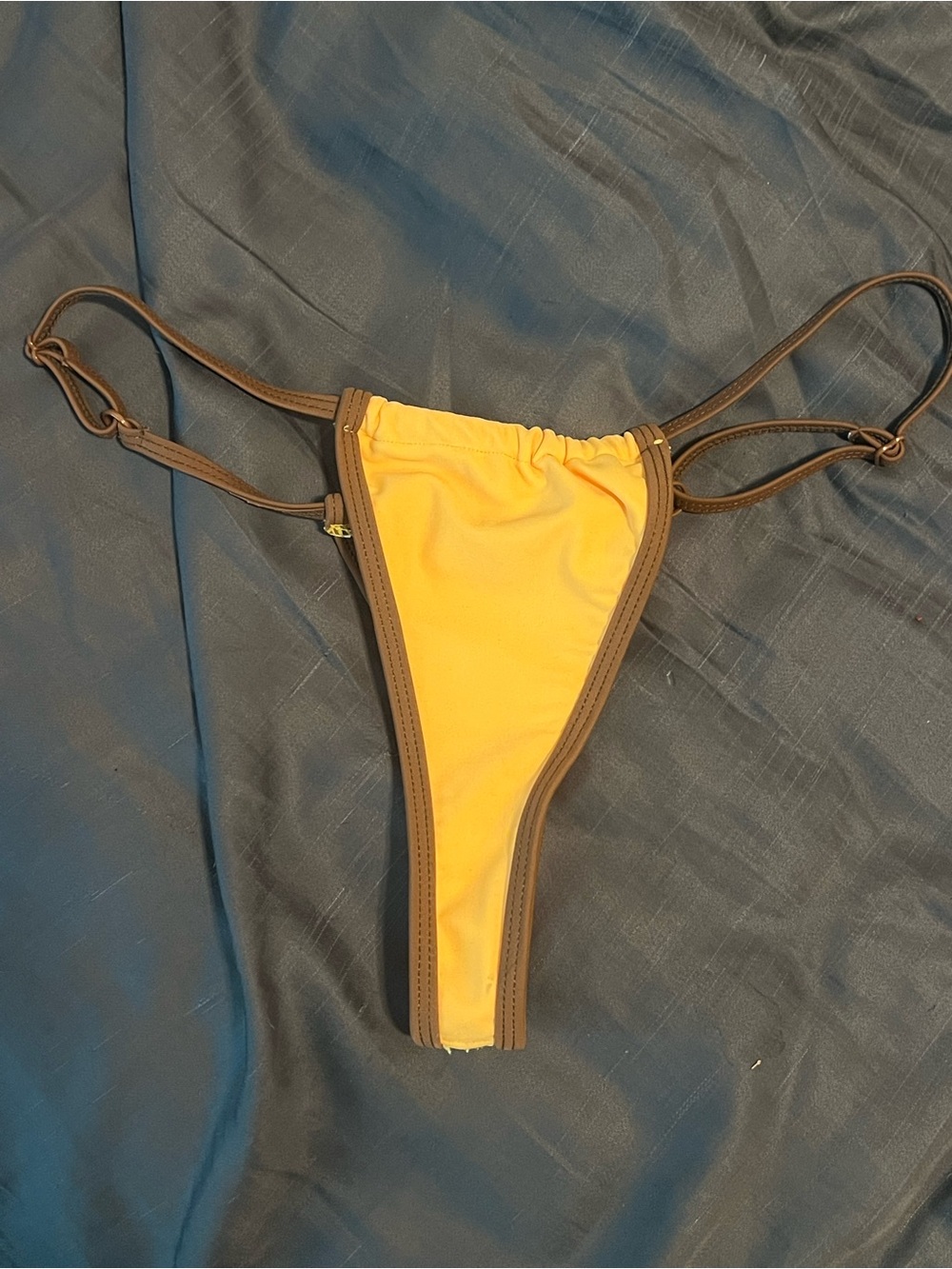 Boutine LA Yellow Bikini Bottom with Brown Trim Size Large